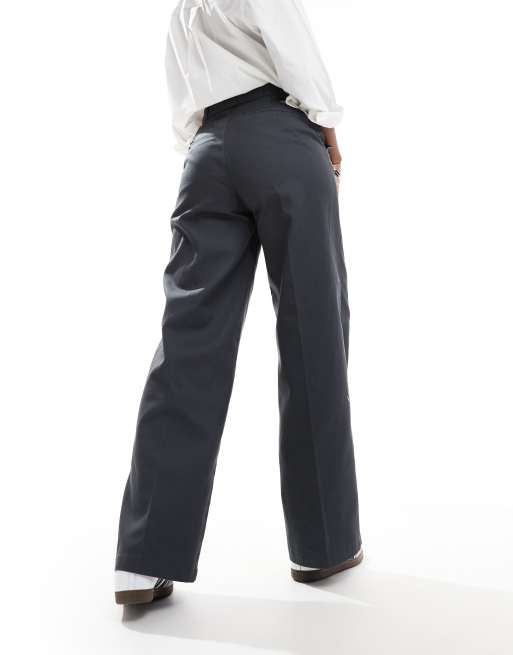 Dickies grove hill wide leg trousers in dark grey- exclusive to asos