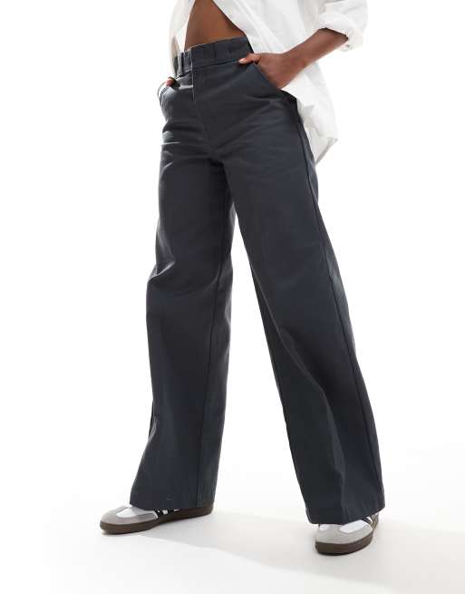 Dickies grove hill wide leg trousers in dark grey- exclusive to asos