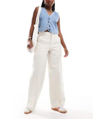 Dickies Dickies grove hill wide leg trousers in off white- exclusive to asos