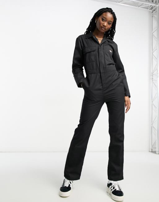 New Dickies Women Long Sleeve Cotton Twill Coverall Jumpsuit Black Sz S