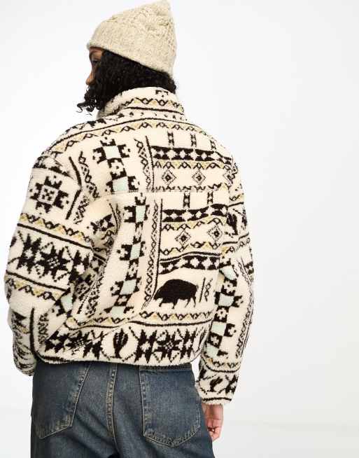 Dickies hays fleece jacket in all over aztec print off white