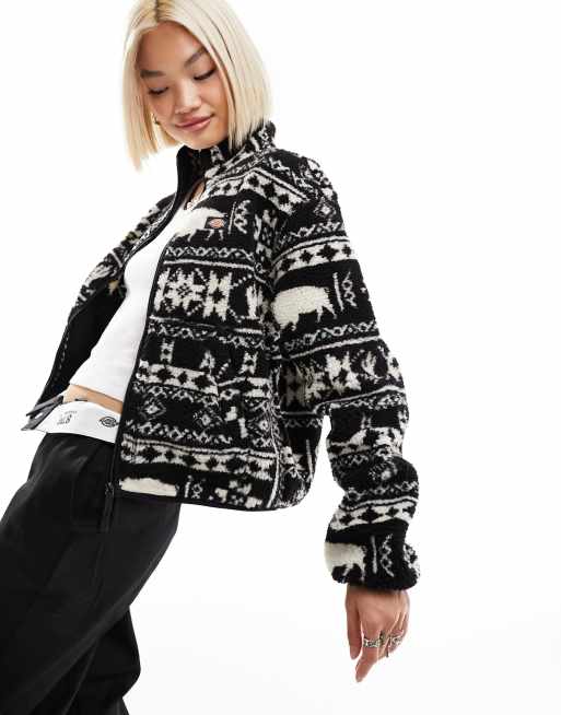 Dickies Hays fleece jacket in all over pattern print in black