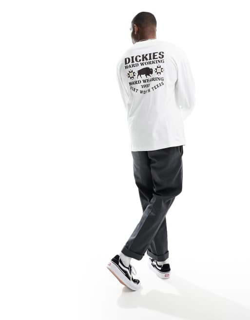 Dickies hays long sleeve t-shirt with texas back print in white