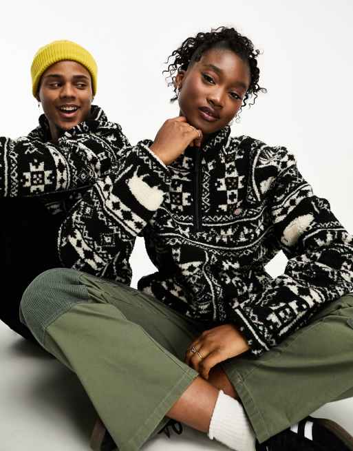 Dickies - Hays - Veste polaire à col zippé avec imprimé nordique sur l'ensemble - Noir
