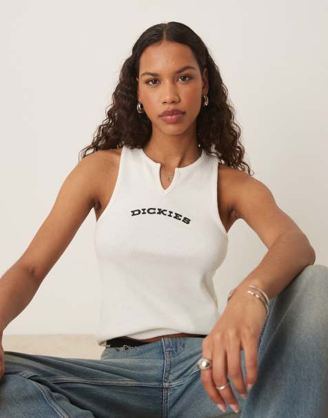 Dickies - Hemdje met V-hals en lange pasvorm in gebroken wit - view 1