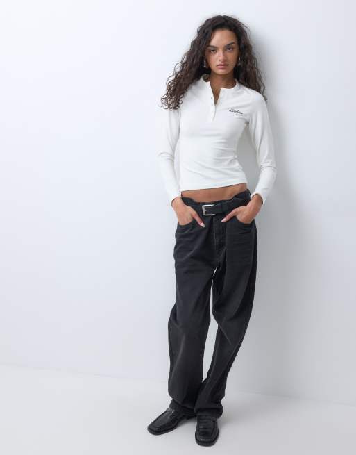 Dickies Henley T-shirt met lange mouwen in gebroken wit, 2 van 5