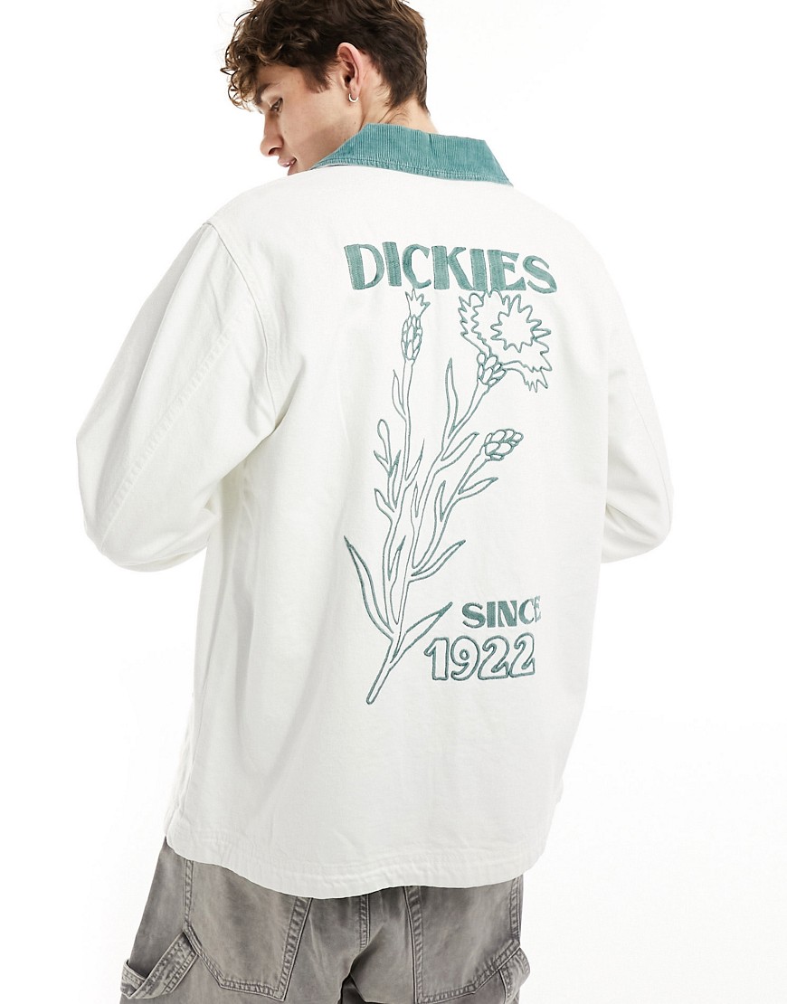 Dickies herndon back print jacket in white with green detailing