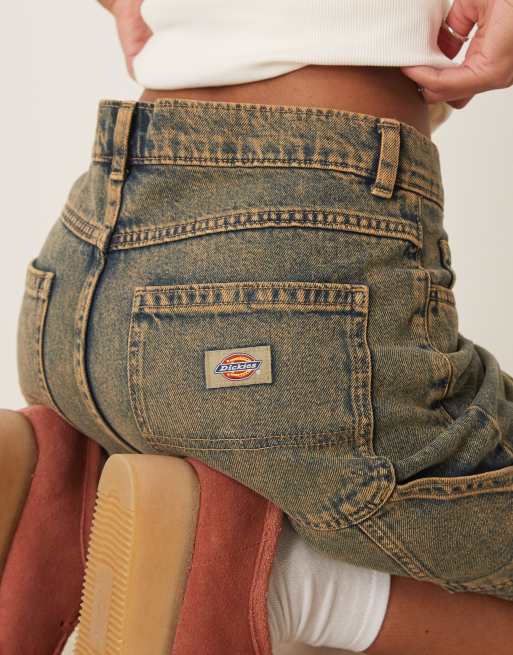 Dickies herndon loose fit denim shorts in indigo with yellow fade, 2 of 5