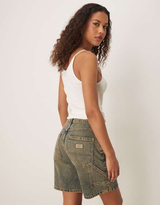 Dickies herndon loose fit denim shorts in indigo with yellow fade, 5 of 5