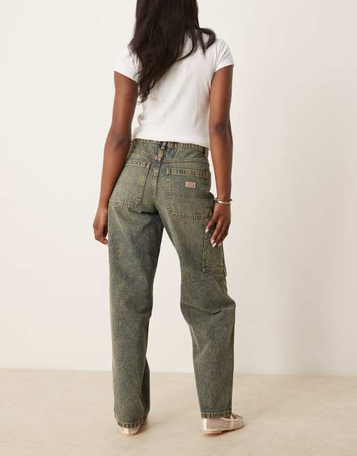 Dickies - Herndon - Losse denim jeans met halfhoge taille, wijde pijpen en gele tint in indigo, 3 van 5