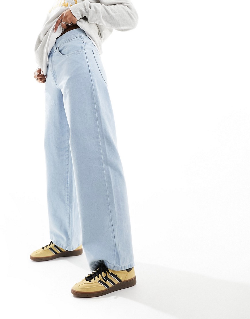 Dickies herndon mid rise loose fit wide leg jeans in light blue