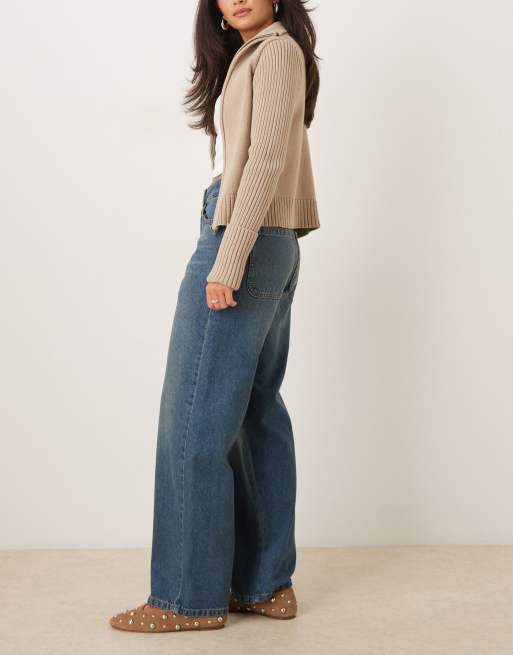 Dickies herndon mid rise loose wide leg denim jeans in khaki tinted blue