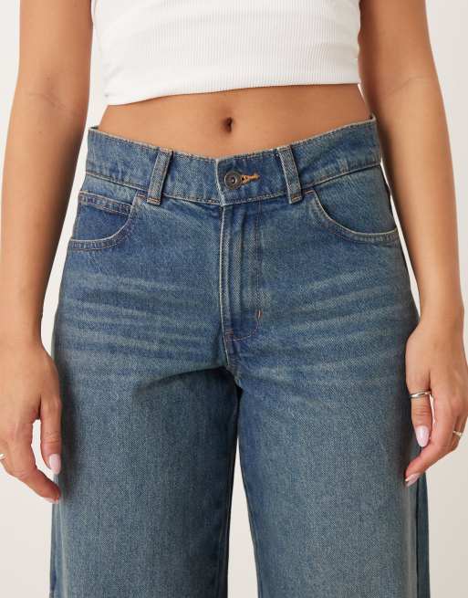 Dickies herndon mid rise loose wide leg denim jeans in khaki tinted blue