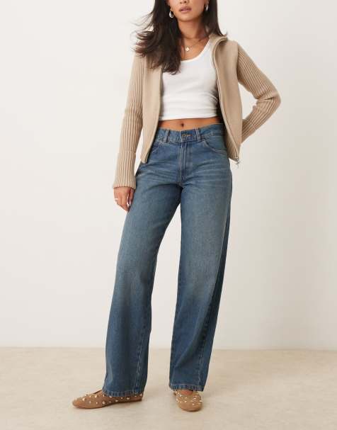 Dickies herndon mid rise loose wide leg denim jeans in khaki tinted blue