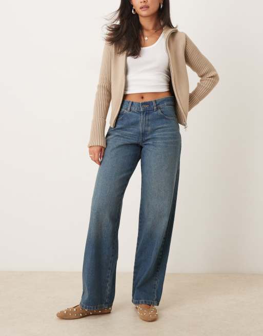 Dickies – Herndon – Niebieskie jeansy o średnim stanie z szerokimi nogawkami i przebarwieniami w kolorze khaki