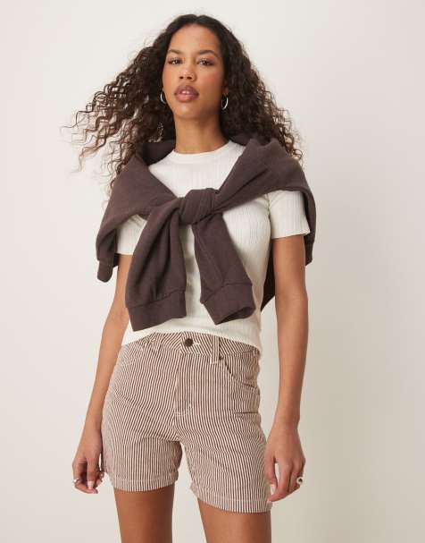 Dickies hickory stripe carpenter shorts in cappuccino brown