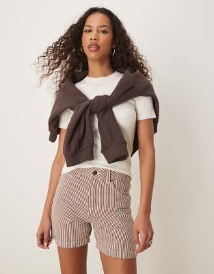 Dickies hickory stripe carpenter shorts in cappuccino brown