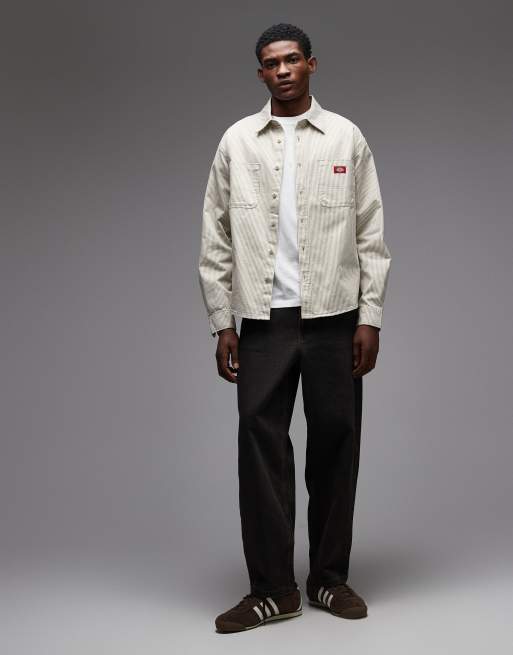 Dickies Hickory striped long sleeve work shirt in off white, 2 of 5