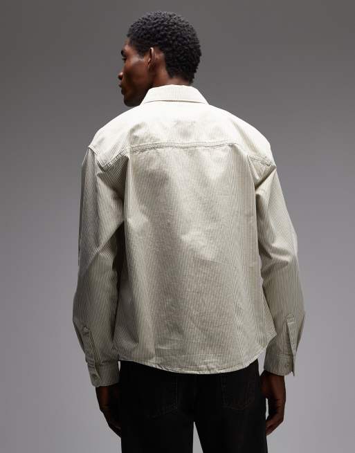 Dickies Hickory striped long sleeve work shirt in off white, 3 of 5