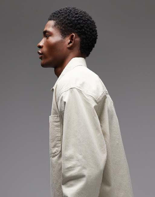 Dickies Hickory striped long sleeve work shirt in off white, 4 of 5
