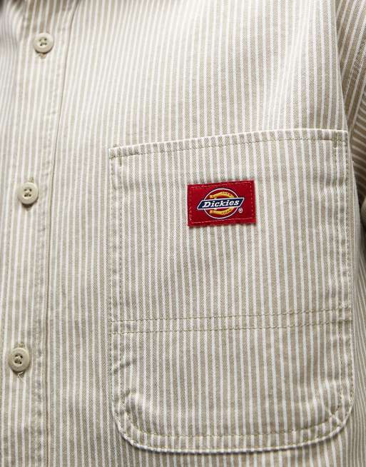 Dickies Hickory striped long sleeve work shirt in off white, 5 of 5
