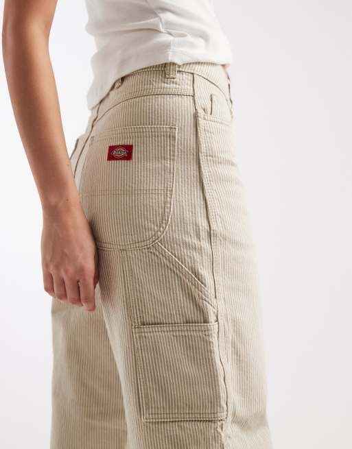 Dickies hickory striped loose straight carpenter pants in green, 2 of 5
