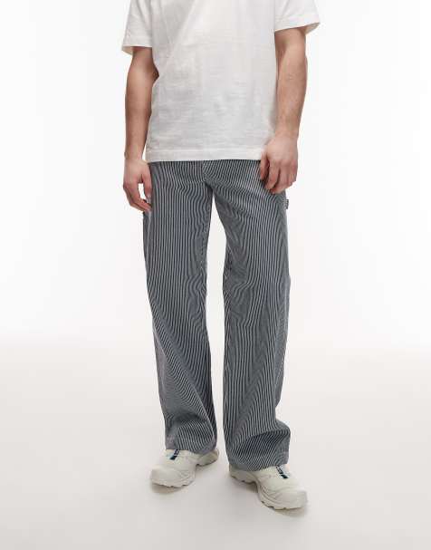 Dickies hickory striped loose straight carpenter trousers in blue - view 1