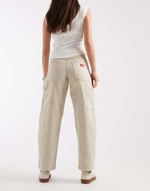 Dickies hickory striped loose straight carpenter trousers in green, 3 of 5