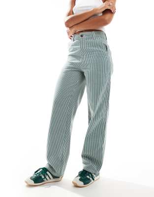 Dickies hickory striped pants in dark green ASOS