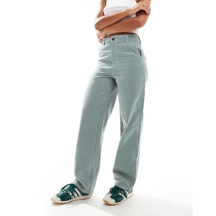 Dickies hickory striped trousers in dark green ASOS