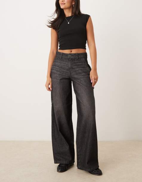Dickies hilham wide fit faded denim jeans in washed black