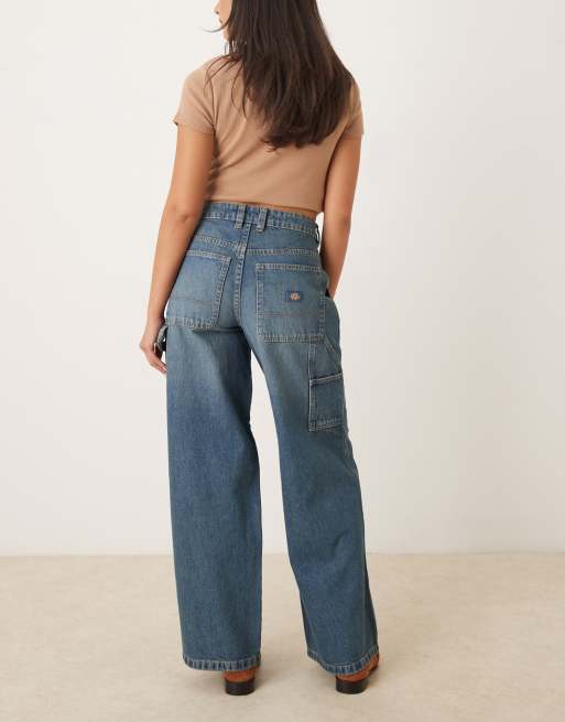 Dickies - Hilham - Denim jeans met wijde pasvorm in kaki-getint blauw met wassing, 3 van 5