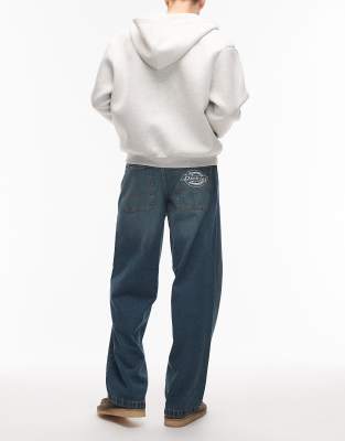 Dickies - Hilham - Jean baggy avec poche griffée - Bleu kaki teinté-Vert