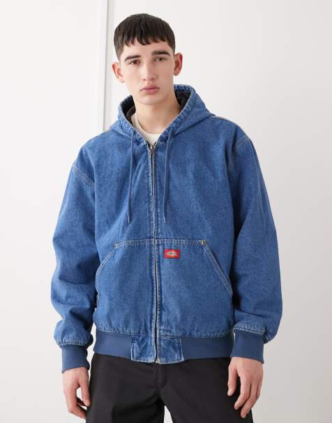 Dickies Hilham lined denim hooded bomber in medium blue - view 1
