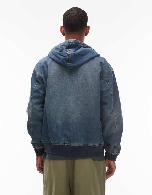 Dickies – Hilham – Niebieska kurtka jeansowa z kapturem barwiona na odcień khaki, 3 z 5