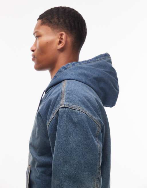 Dickies – Hilham – Niebieska kurtka jeansowa z kapturem barwiona na odcień khaki, 4 z 5