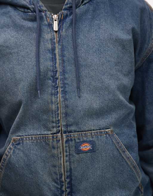 Dickies – Hilham – Niebieska kurtka jeansowa z kapturem barwiona na odcień khaki, 5 z 5