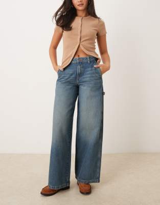 Dickies - Hilham - Wide Fit Denim-Jeans in gewaschenem Khaki-Blau-Grün