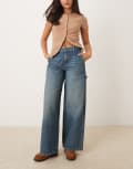 [Dickies] Dickies Hilham wide fit denim jeans in washed khaki tinted blue-Green W26 KHAKI TINTED BLUE