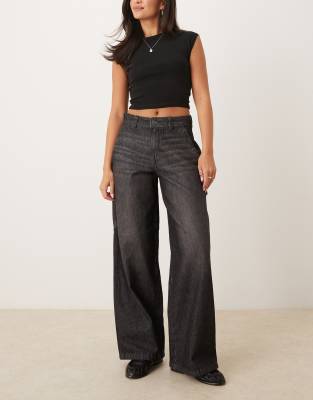 Dickies Dickies hilham wide fit faded denim jeans in washed black