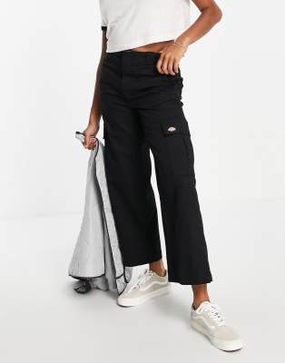 dickies black cargo pants with white stitching