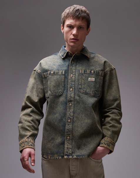 Dickies Houston long sleeve denim shirt in indigo with yellow fade - view 1