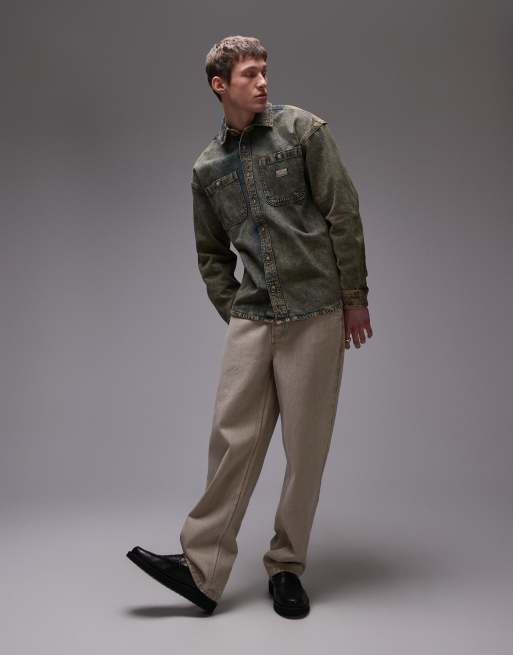 Dickies houston long sleeve denim shirt in indigo with yellow fade