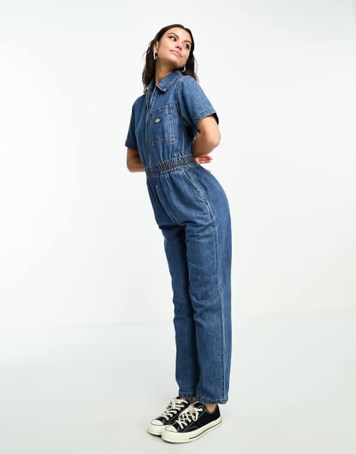 Dickies houston short sleeve denim jumpsuit in classic blue