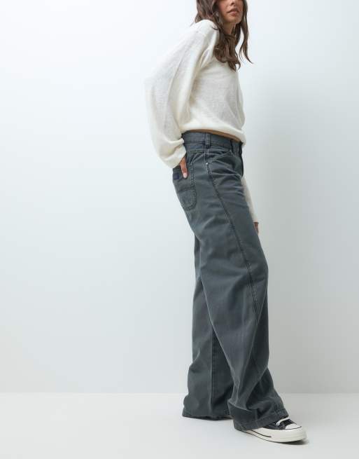 Dickies Imlay low waist barrel leg canvas pant in dark charcoal, 2 of 5