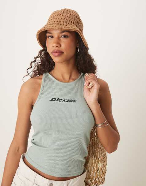 Dickies – Jasnozielony prążkowany podkoszulek z logo na środku - view 1