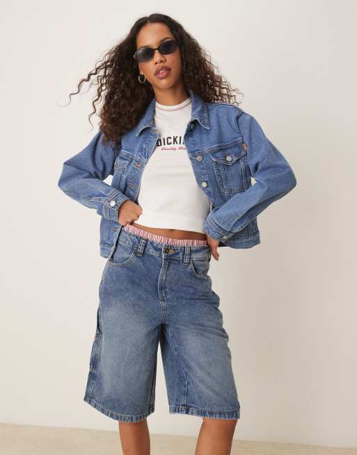 Dickies - Jorts blu lavaggio risciacquato con dettagli sbiaditi