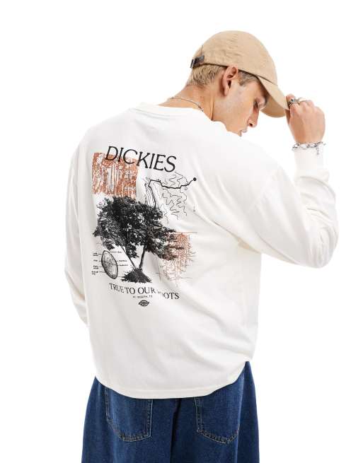Dickies – Kenbridge – T-shirt w kolorze złamanej bieli z długim rękawem i nadrukiem