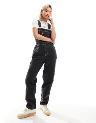 Dickies - Klassische Jeans-Latzhose in verwaschenem Schwarz