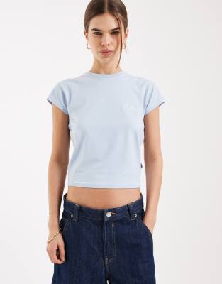 Knapp geschnittenes T-Shirt in Blau mit Flügelärmeln Blau XS